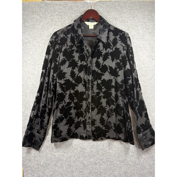 Express Tops - Vintage Express Silk Blend Velvet Burnout Leaf Blouse Black Grey Large Devore